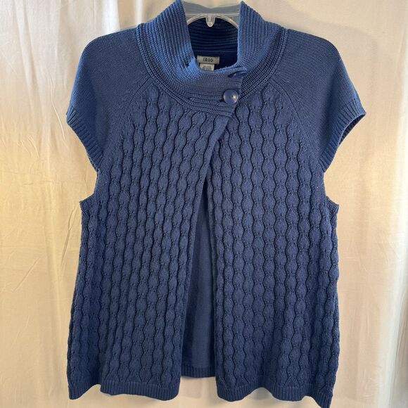 IZOD Blue Cable Knit Sweater Vest Short Sleeve Open Front Women’s Size X Large - Picture 1 of 10